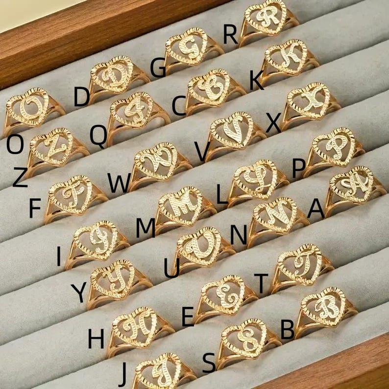 Initial Heart Adjustable Rings